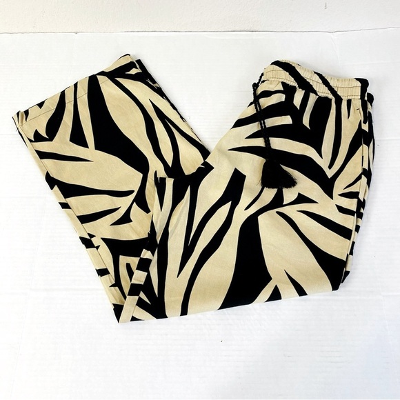 Joie Black/Tan Zebra Print Wide Leg Linen Blend Pants Size XL - Picture 3 of 6